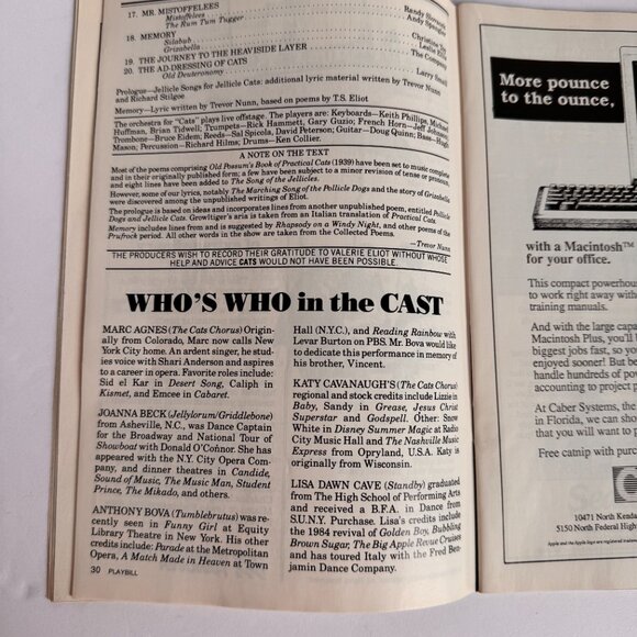 Cats December 23, 1986 Miami Beach Theater of the Perf Arts 62 pgs. Jan. 1987 Ed - Picture 10 of 12